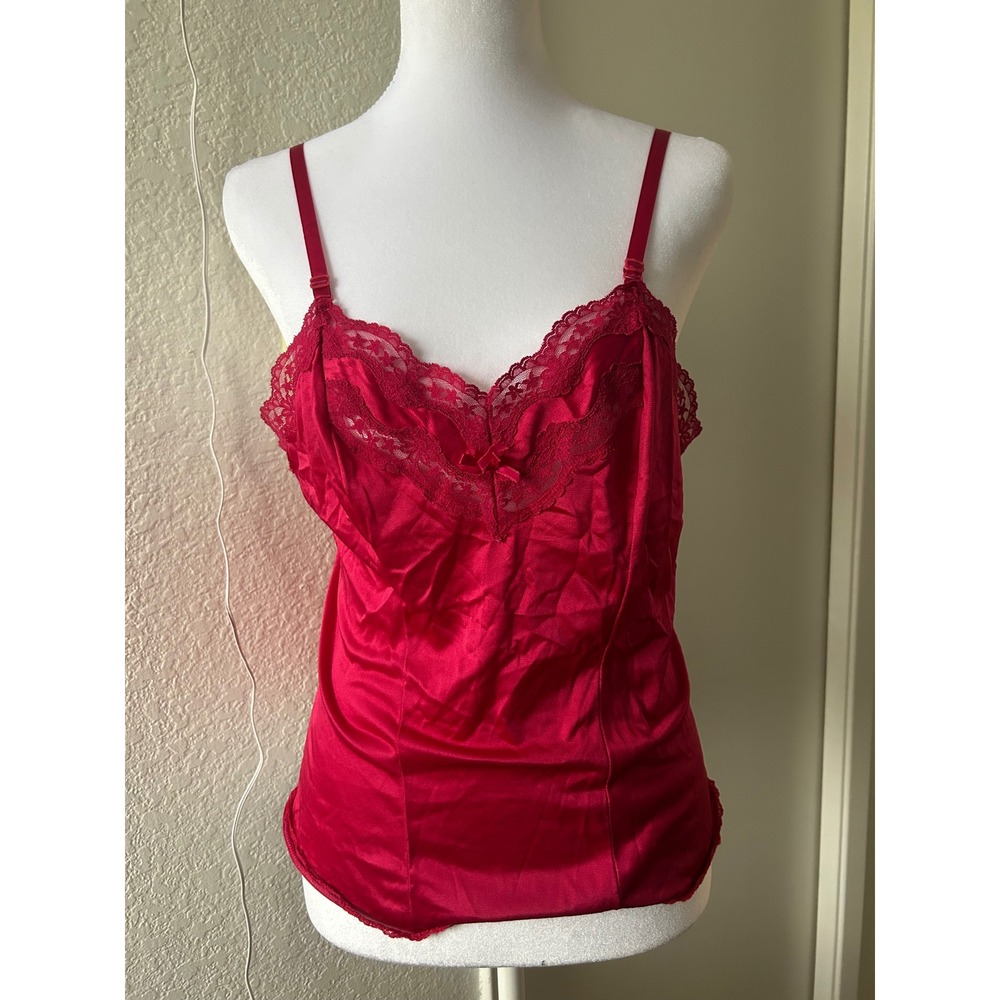 Secret‎ Accents Red Lace Trim Satin Cami Tank Top Layer S Coquette Fairy - Picture 7 of 12